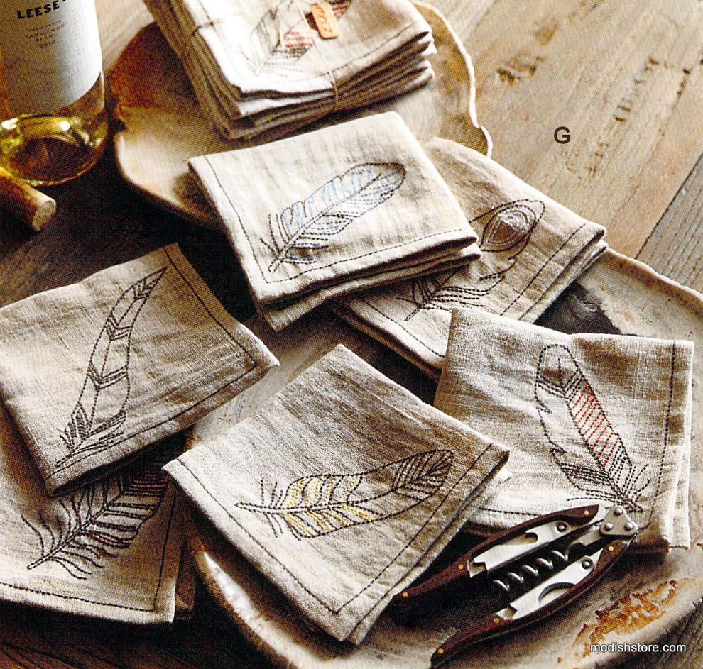 Roost Feather Cocktail Napkins & Tiny Forest Coasters - Set Of 6