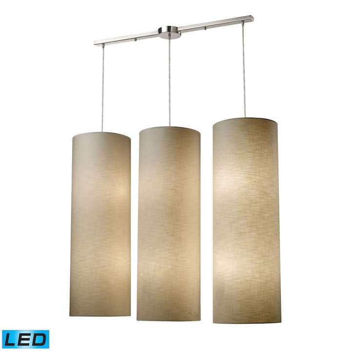 Fabric Cylinders 12-Light Linear Pendant Fixture in Satin Nickel with 3 Shades - Includes LED Bulbs | Pendant Lamps | Modishstore
