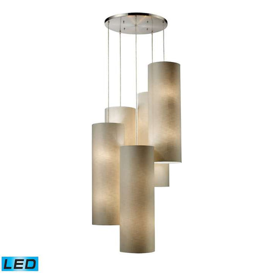 Fabric Cylinders 20-Light Chandelier in Satin Nickel with 5 Shades - Includes LED Bulbs | Chandeliers | Modishstore