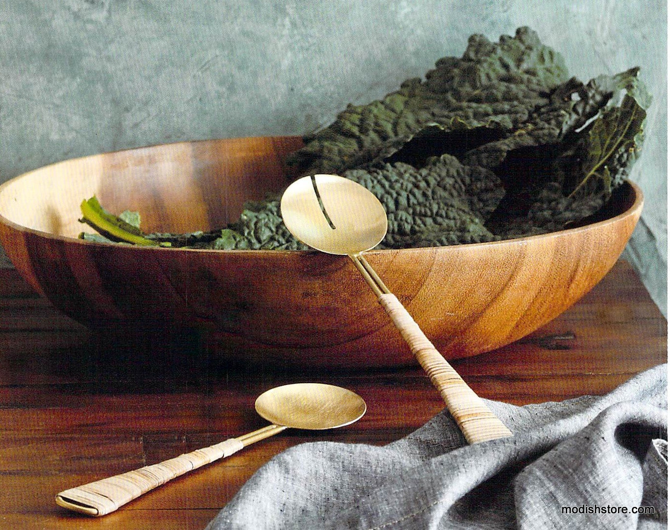 Roost Gio Brass Wire & Rattan Salad Servers - Set Of 2