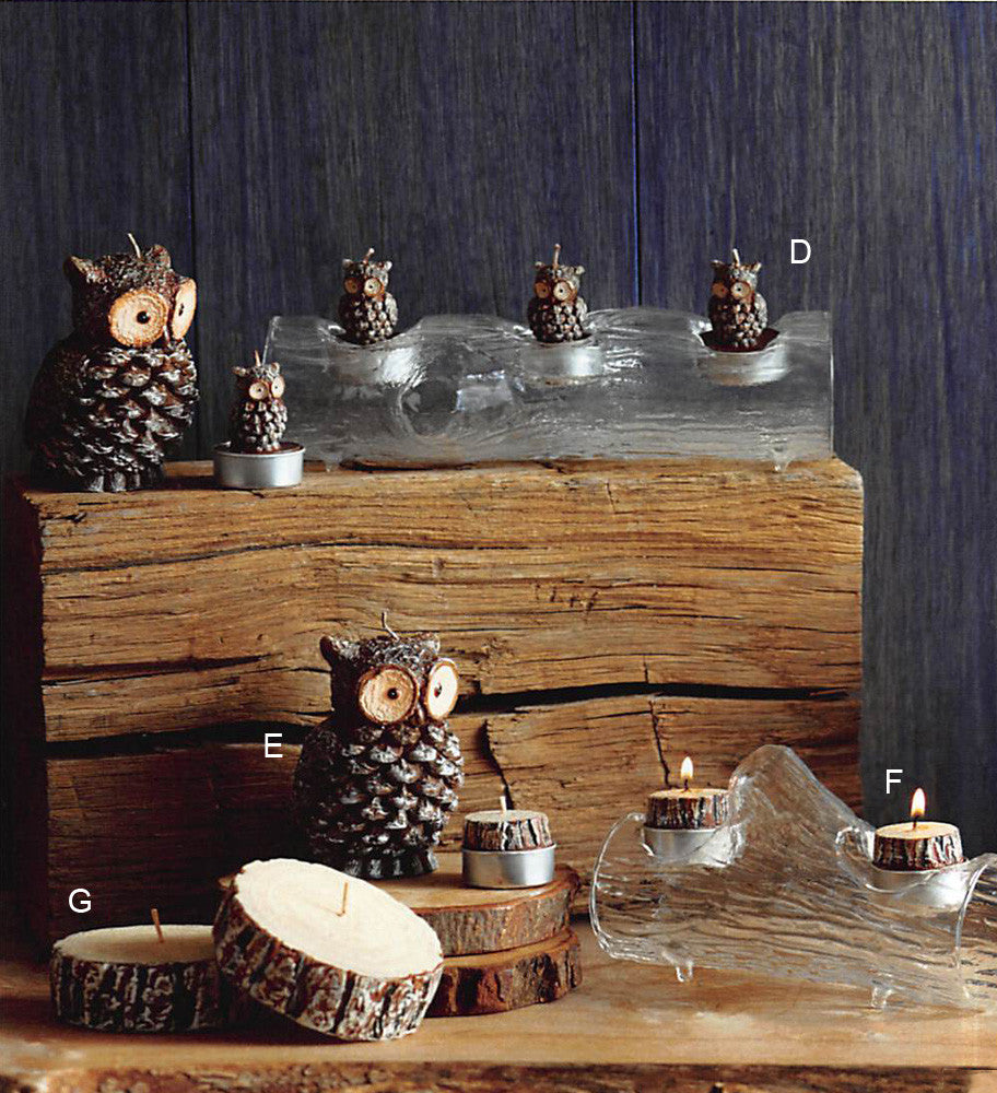 Roost Owl Pine Cone & Log Slice Candles