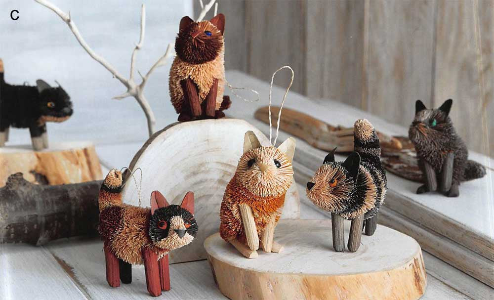 Roost Brushy Kitty Ornaments - Set Of 12
