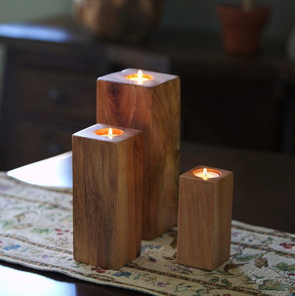 Garden Age Supply Mahogany Column T-Light Holders - Set Of 6 | Candle Holders | Modishstore