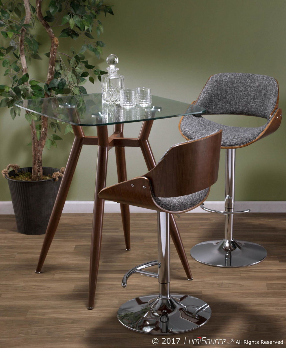 Fabrizzi Mid-Century Modern Adjustable Barstool with Swivel in Walnut and Blue Fabric By LumiSource - Set of 2 | Bar Stools | Modishstore - 17