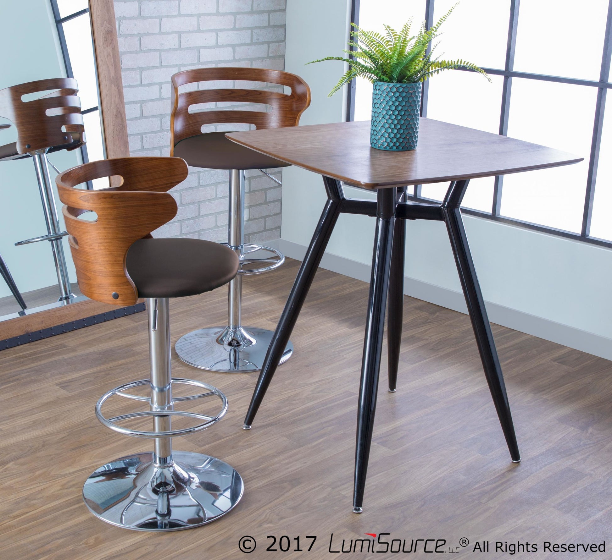 Cosi Mid-Century Modern Adjustable Barstool with Swivel in Walnut and Grey Faux Leather By LumiSource- Set of 2 | Bar Stools | Modishstore - 17