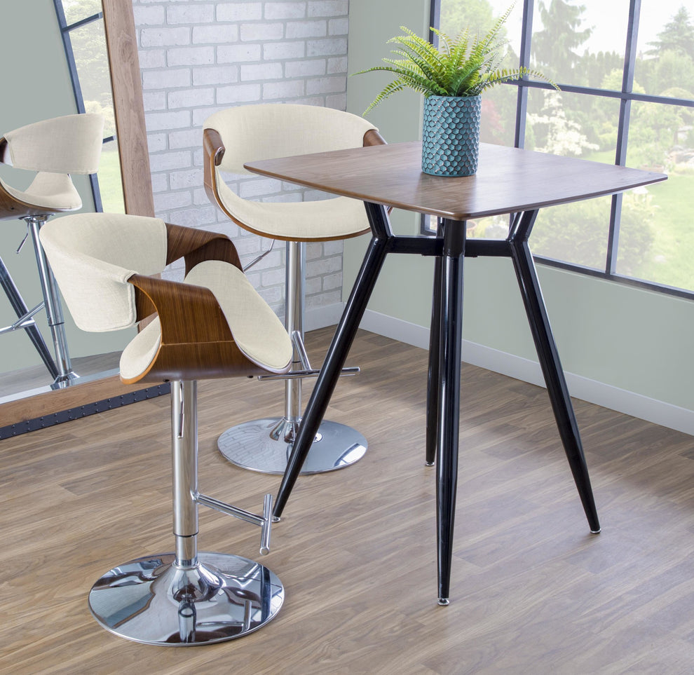 Curvo Mid-Century Modern Adjustable Barstool with Swivel in Chrome, Walnut and Cream Fabric By LumiSource - Set of 2 | Bar Stools | Modishstore - 6