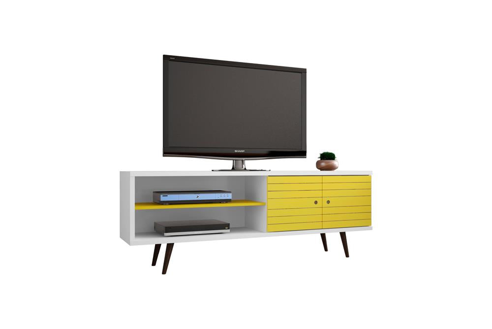 Manhattan Comfort Liberty 62.99" Mid Century - Modern TV Stand with 3 Shelves and 2 Doors with Solid Wood Legs | TV Stands | Modishstore-29