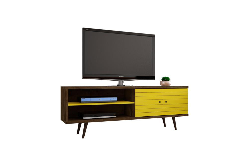 Manhattan Comfort Liberty 62.99" Mid Century - Modern TV Stand with 3 Shelves and 2 Doors with Solid Wood Legs | TV Stands | Modishstore-64