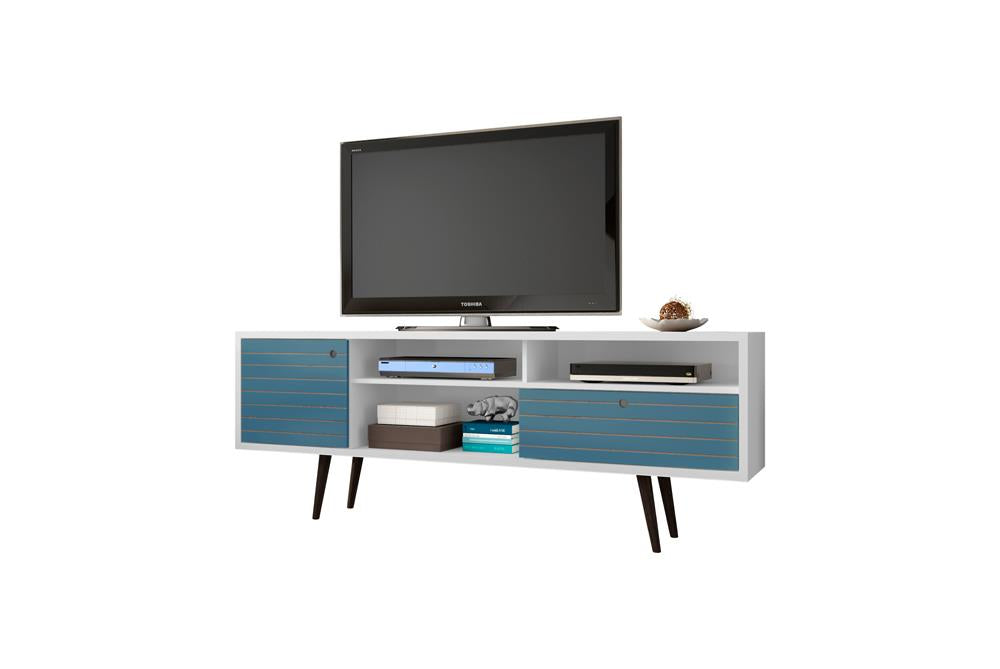 Manhattan Comfort Liberty 70.86" Mid Century - Modern TV Stand with 4 Shelving Spaces and 1 Drawer with Solid Wood Legs | TV Stands | Modishstore-20