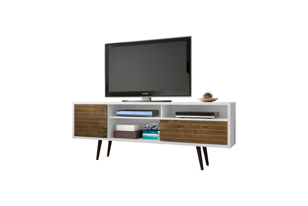 Manhattan Comfort Liberty 70.86" Mid Century - Modern TV Stand with 4 Shelving Spaces and 1 Drawer with Solid Wood Legs | TV Stands | Modishstore-12