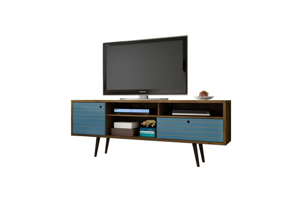 Manhattan Comfort Liberty 70.86" Mid Century - Modern TV Stand with 4 Shelving Spaces and 1 Drawer with Solid Wood Legs | TV Stands | Modishstore-57