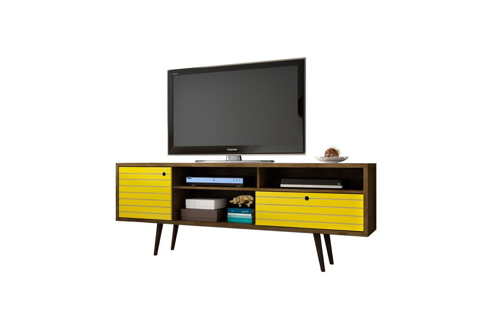 Manhattan Comfort Liberty 70.86" Mid Century - Modern TV Stand with 4 Shelving Spaces and 1 Drawer with Solid Wood Legs | TV Stands | Modishstore-66