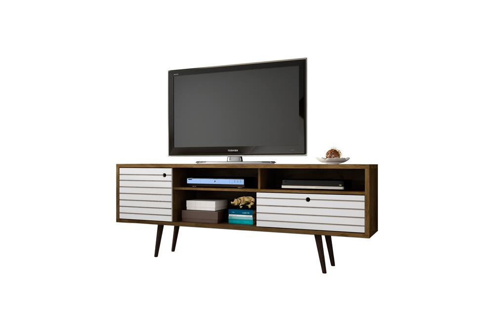 Manhattan Comfort Liberty 70.86" Mid Century - Modern TV Stand with 4 Shelving Spaces and 1 Drawer with Solid Wood Legs | TV Stands | Modishstore-48