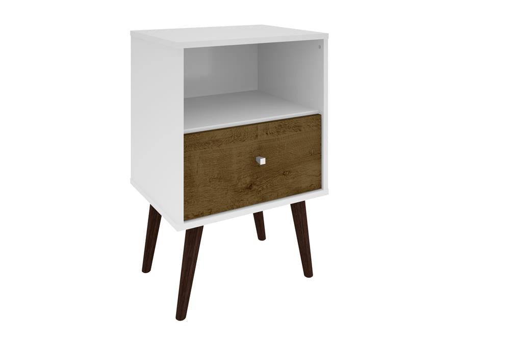 Manhattan Comfort Liberty Mid Century - Modern Nightstand 1.0 with 1 Cubby Space and 1 Drawer with Solid Wood Legs | Nightstands | Modishstore-16