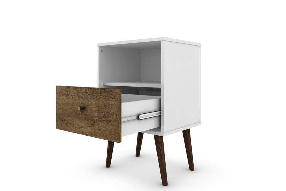 Manhattan Comfort Liberty Mid Century - Modern Nightstand 1.0 with 1 Cubby Space and 1 Drawer with Solid Wood Legs | Nightstands | Modishstore-9
