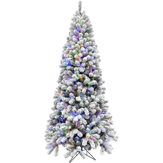 12-Ft. Flocked Alaskan Pine Christmas Tree with Multi-Color LED String Lighting By Fraser Hill Farm | Christmas Trees | Modishstore