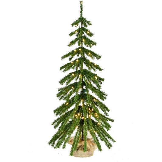 4-ft. Downswept Farmhouse Fir Christmas Tree with Burlap Bag and Warm White LED Lights By Fraser Hill Farm | Christmas Trees | Modishstore