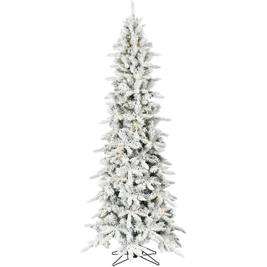 6.5-Ft. Slim Mountain Pine Flocked Christmas Tree with Warm White LED Lights By Fraser Hill Farm | Christmas Trees | Modishstore