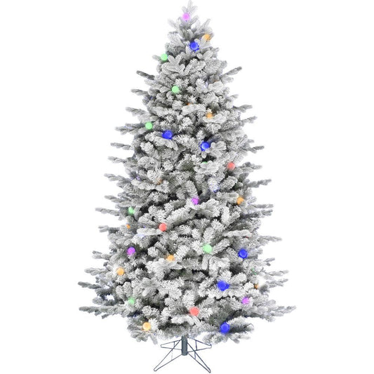 6.5-Ft. Full White Tail Pine Snow-Flocked Christmas Tree with Colorful G40 Bulbs By Fraser Hill Farm | Christmas Trees | Modishstore