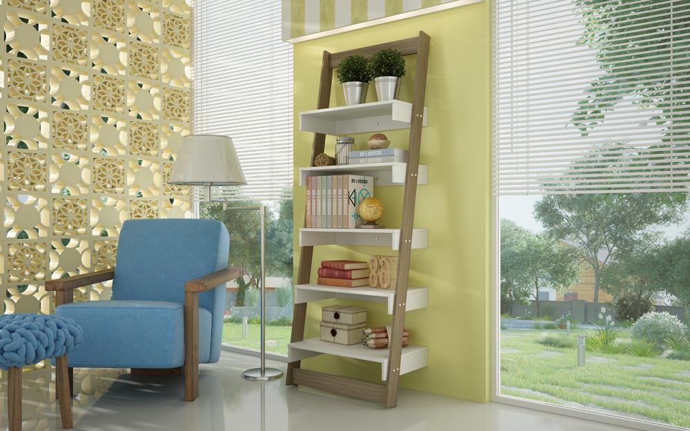 Accentuations by Manhattan Comfort Brilliant Carpina Ladder Shelf with 5 - Floating Shelves | Bookcases | Modishstore-7