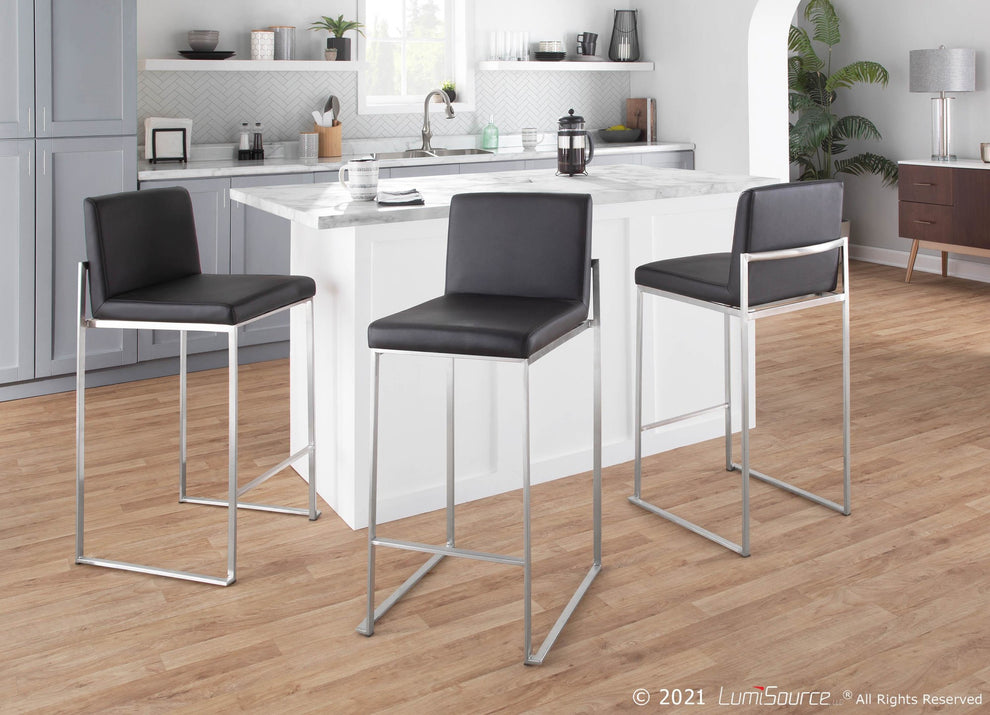 Fuji High Back Counter Stool - Set of 2 Black PU By LumiSource | Counter Stools | Modishstore