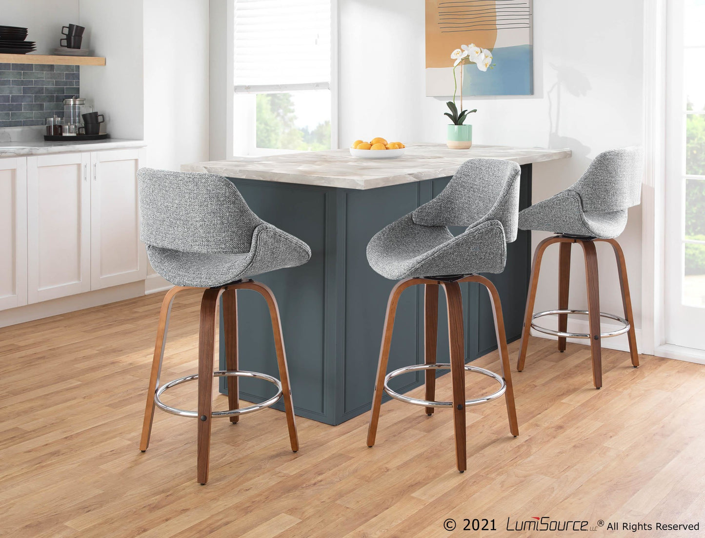 Fabrico Mid-Century Modern Counter Stool in Walnut and Blue Noise Fabric By LumiSource - Set of 2 | Counter Stools | Modishstore - 27