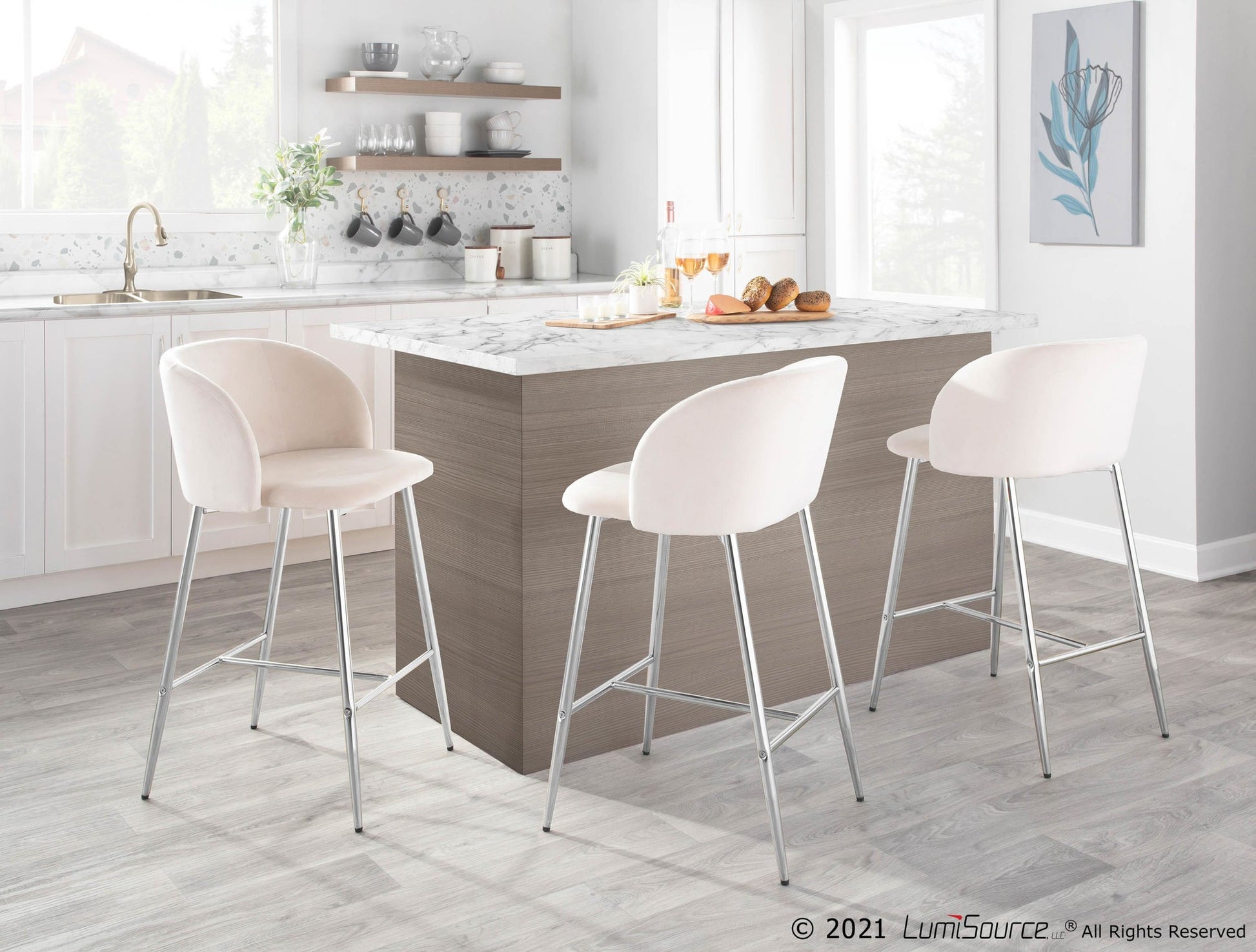 Fran Contemporary Counter Stool in Chrome Metal and Black Velvet By LumiSource - Set of 2 | Counter Stools | Modishstore - 24