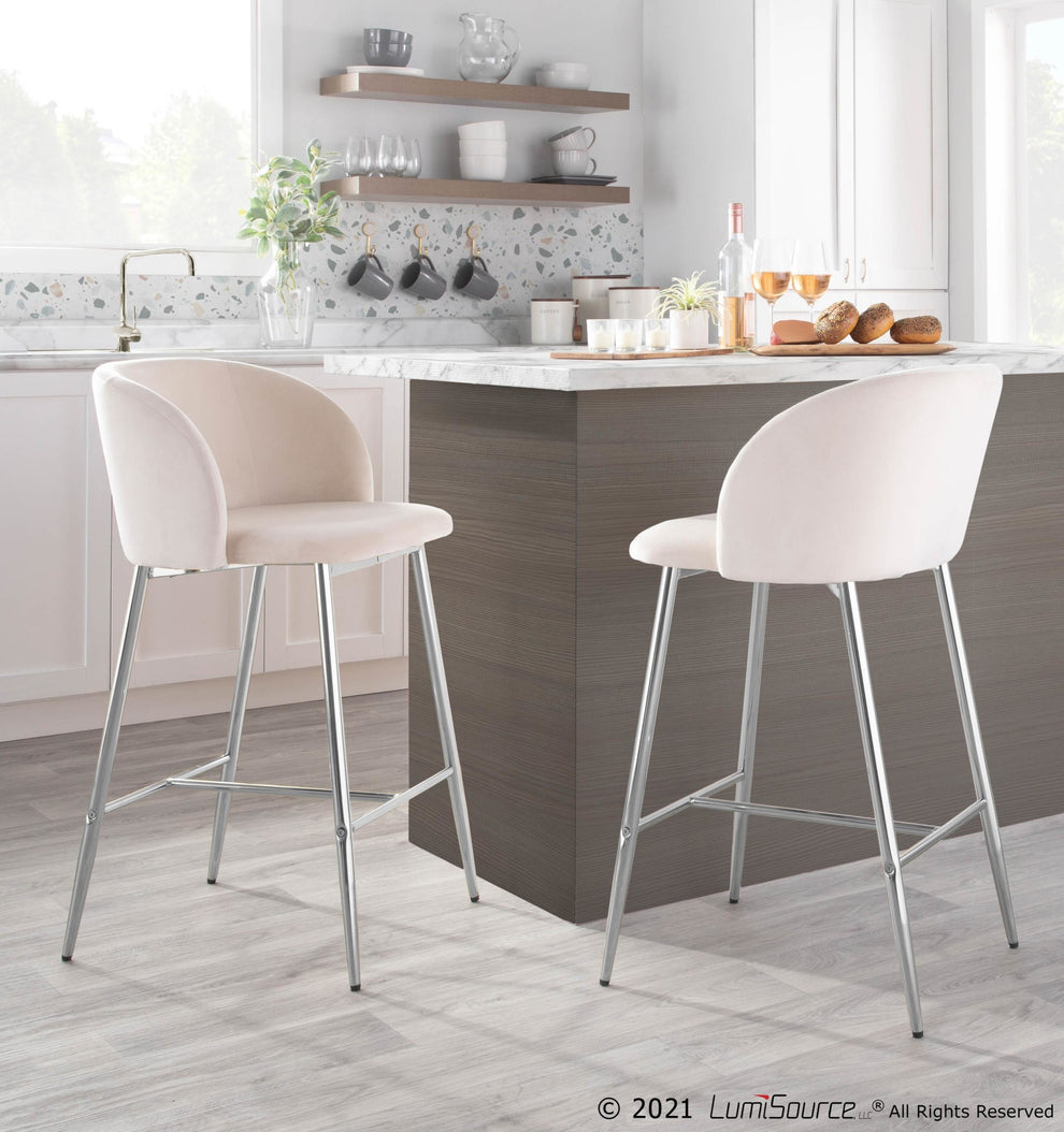 Fran Contemporary Counter Stool in Chrome Metal and Black Velvet By LumiSource - Set of 2 | Counter Stools | Modishstore - 25