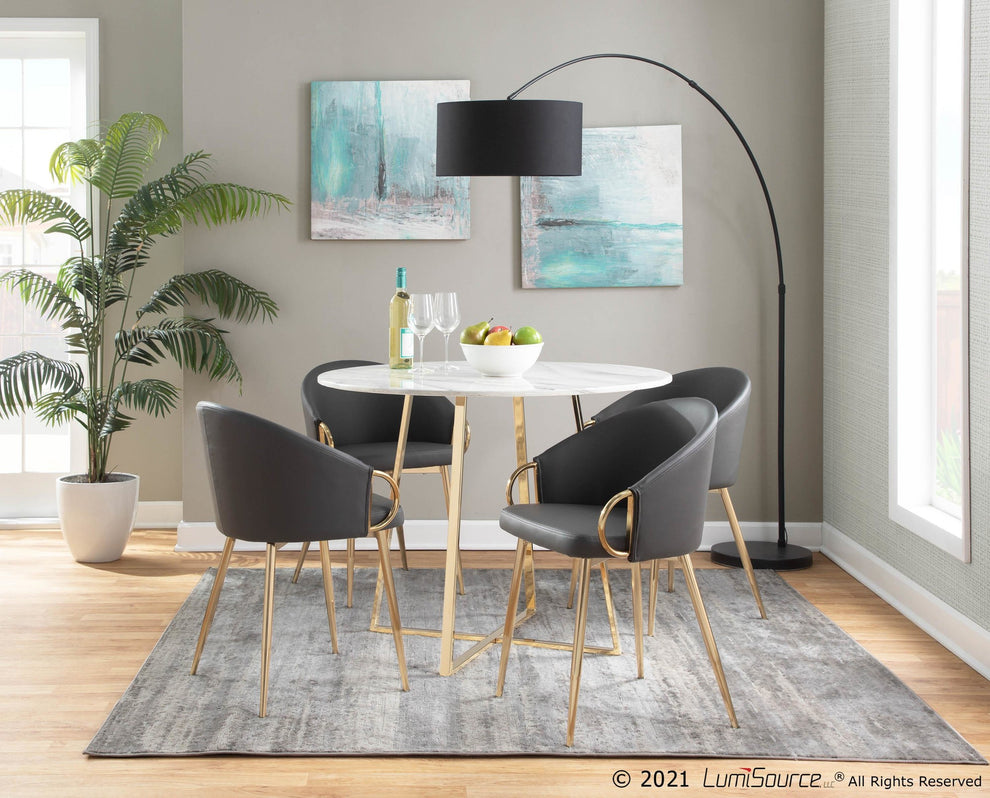 Claire Contemporary/Glam Chair in Gold Metal and Black Faux Leather By LumiSource - Set of 2 | Dining Chairs | Modishstore - 16