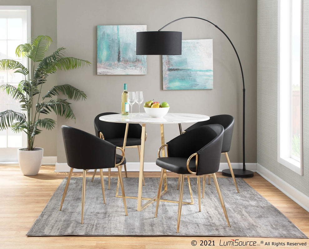 Claire Contemporary/Glam Chair in Gold Metal and Black Faux Leather By LumiSource - Set of 2 | Dining Chairs | Modishstore