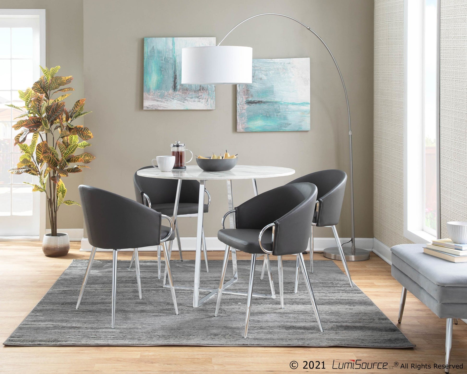 Claire Contemporary/Glam Chair in Gold Metal and Black Faux Leather By LumiSource - Set of 2 | Dining Chairs | Modishstore - 49