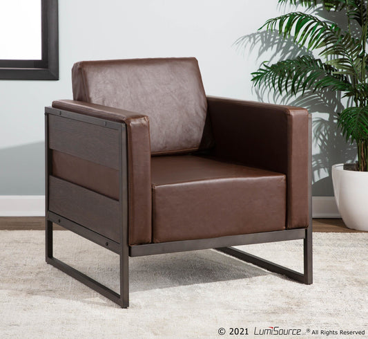 Drift Industrial Lounge Chair in Antique Metal with Brown Faux Leather and Espresso Wood By LumiSource | Side Chairs | Modishstore