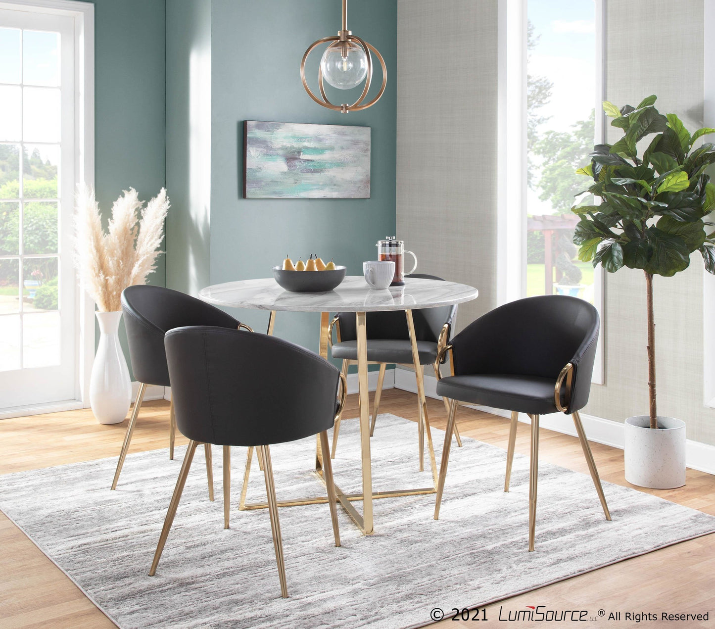 Claire Contemporary/Glam Chair in Gold Metal and Black Faux Leather By LumiSource - Set of 2 | Dining Chairs | Modishstore - 17