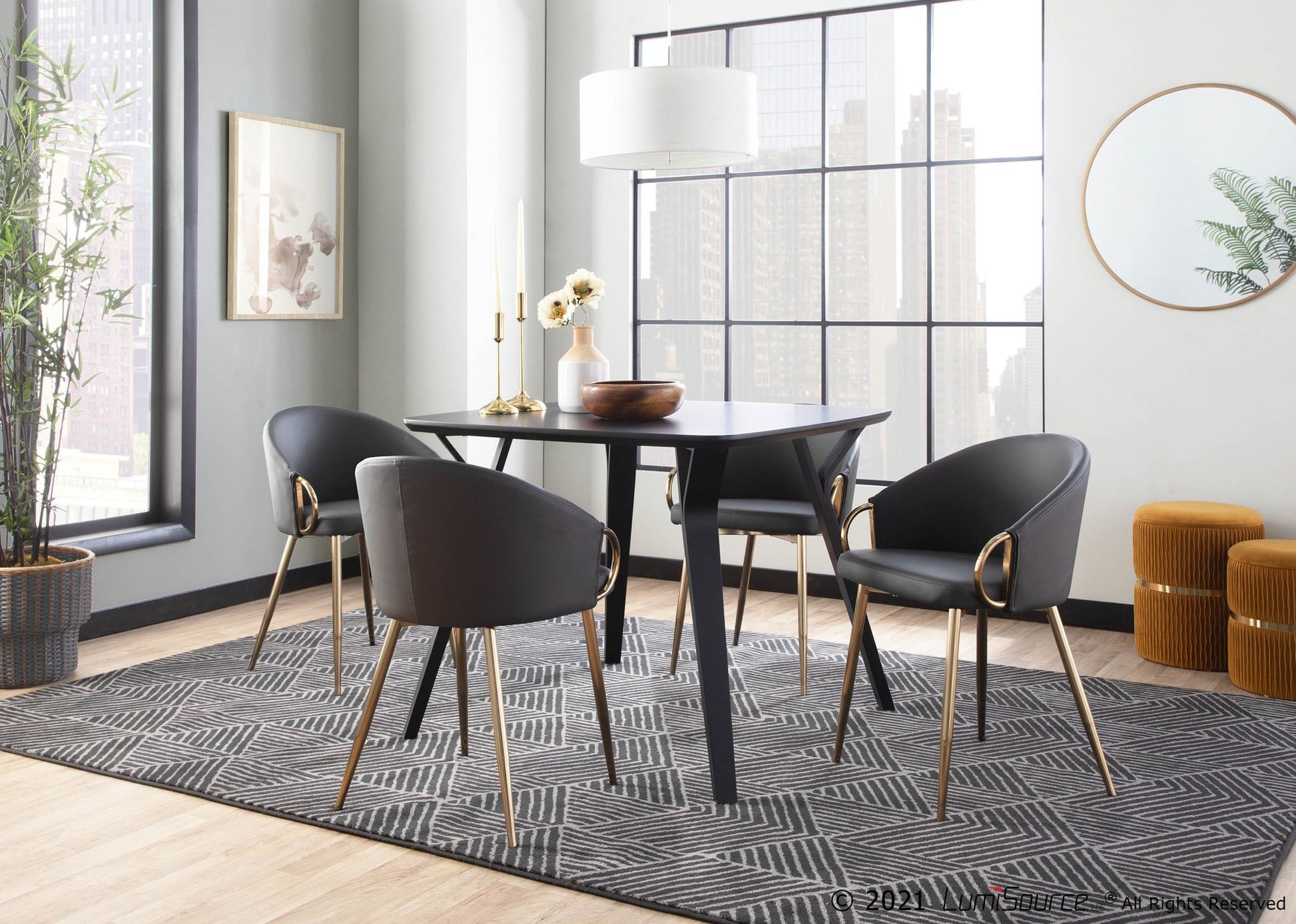 Claire Contemporary/Glam Chair in Gold Metal and Black Faux Leather By LumiSource - Set of 2 | Dining Chairs | Modishstore - 18