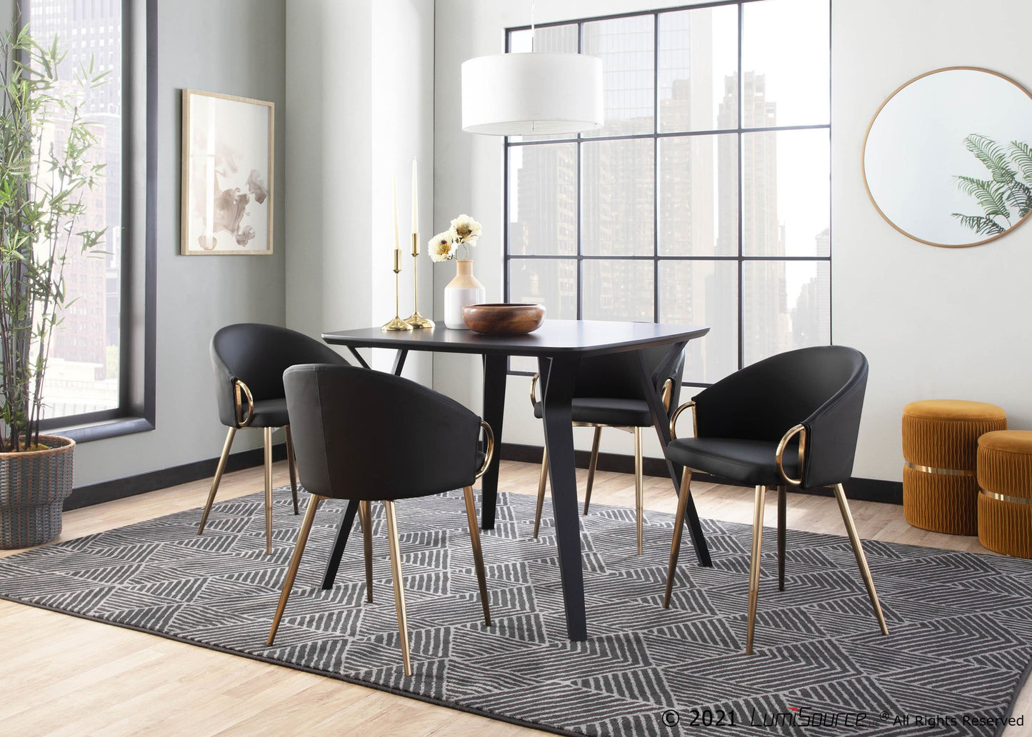 Claire Contemporary/Glam Chair in Gold Metal and Black Faux Leather By LumiSource - Set of 2 | Dining Chairs | Modishstore - 7