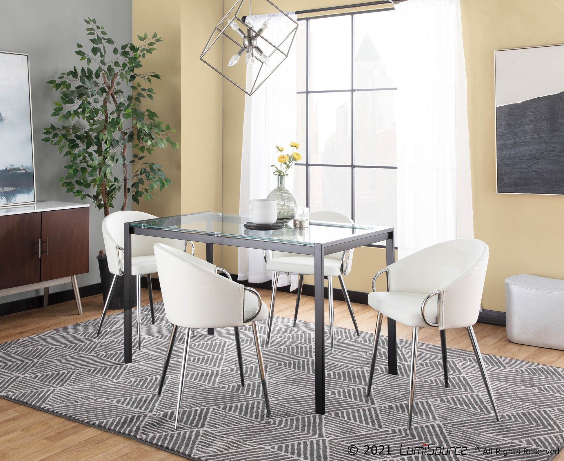 Claire Contemporary/Glam Chair in Gold Metal and Black Faux Leather By LumiSource - Set of 2 | Dining Chairs | Modishstore - 62