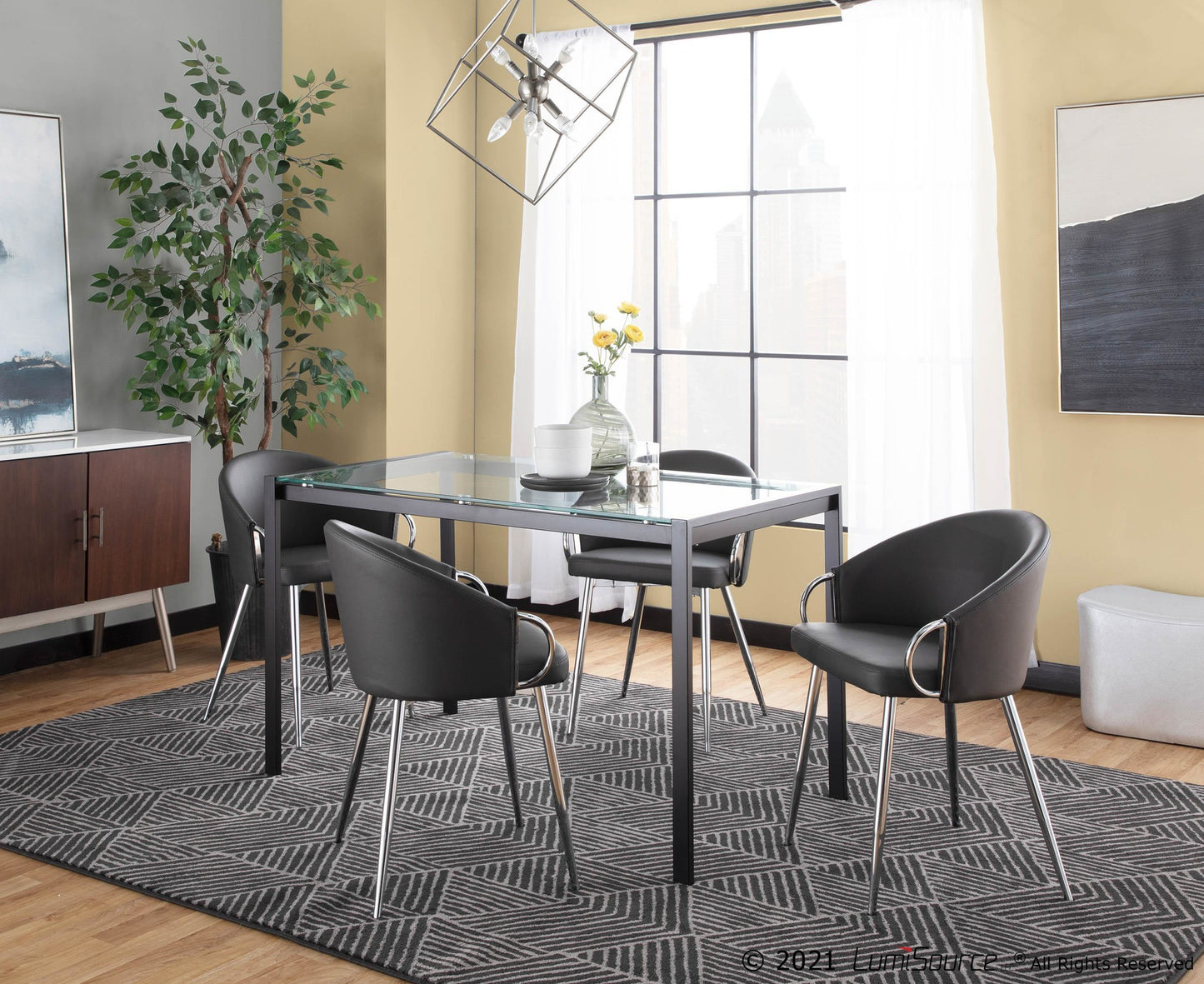 Claire Contemporary/Glam Chair in Gold Metal and Black Faux Leather By LumiSource - Set of 2 | Dining Chairs | Modishstore - 51