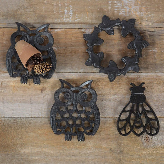 HomArt Owl Trivet - Cast Iron - Black - Set of 4 - Feature Image | Modishstore | Animals & Pets