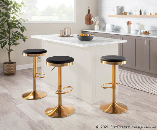 Dakota Contemporary Upholstered Adjustable Barstool in Gold Steel and Black Velvet By LumiSource - Set of 2 | Bar Stools | Modishstore
