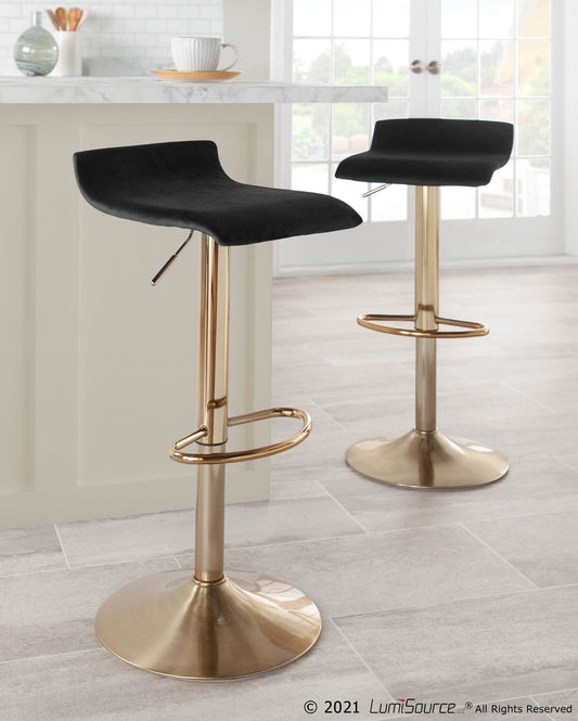 Ale Contemporary Adjustable Barstool in Gold Steel and Black Velvet By LumiSource - Set of 2 | Bar Stools | Modishstore