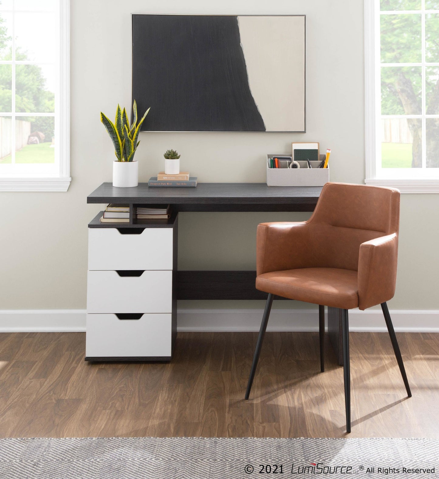 Andrew Contemporary Dining/accent Chair in Black Steel and Camel Faux Leather By LumiSource - Set of 2 | Dining Chairs | Modishstore - 7