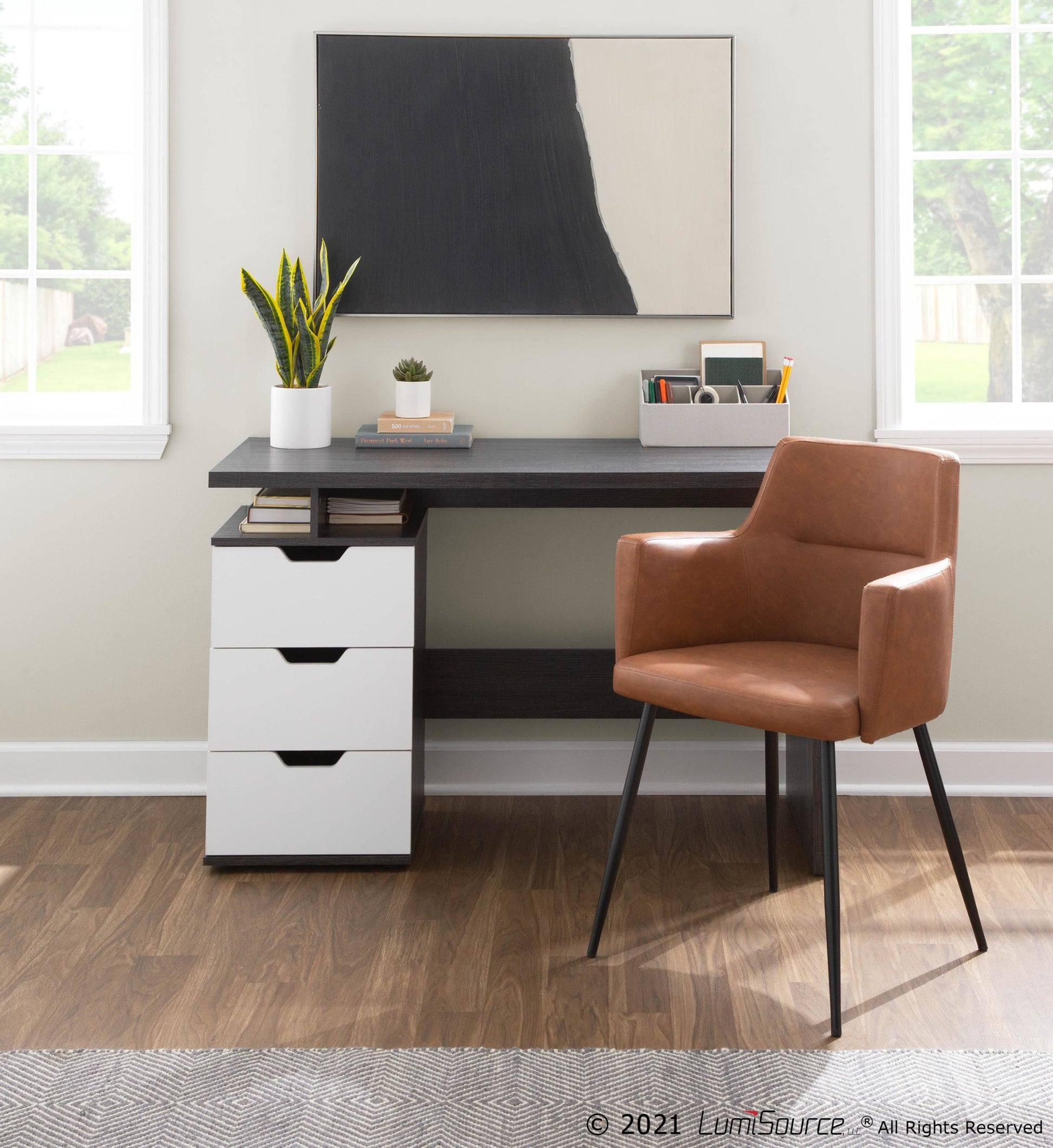 Andrew Contemporary Dining/accent Chair in Black Steel and Camel Faux Leather By LumiSource - Set of 2 | Dining Chairs | Modishstore - 7