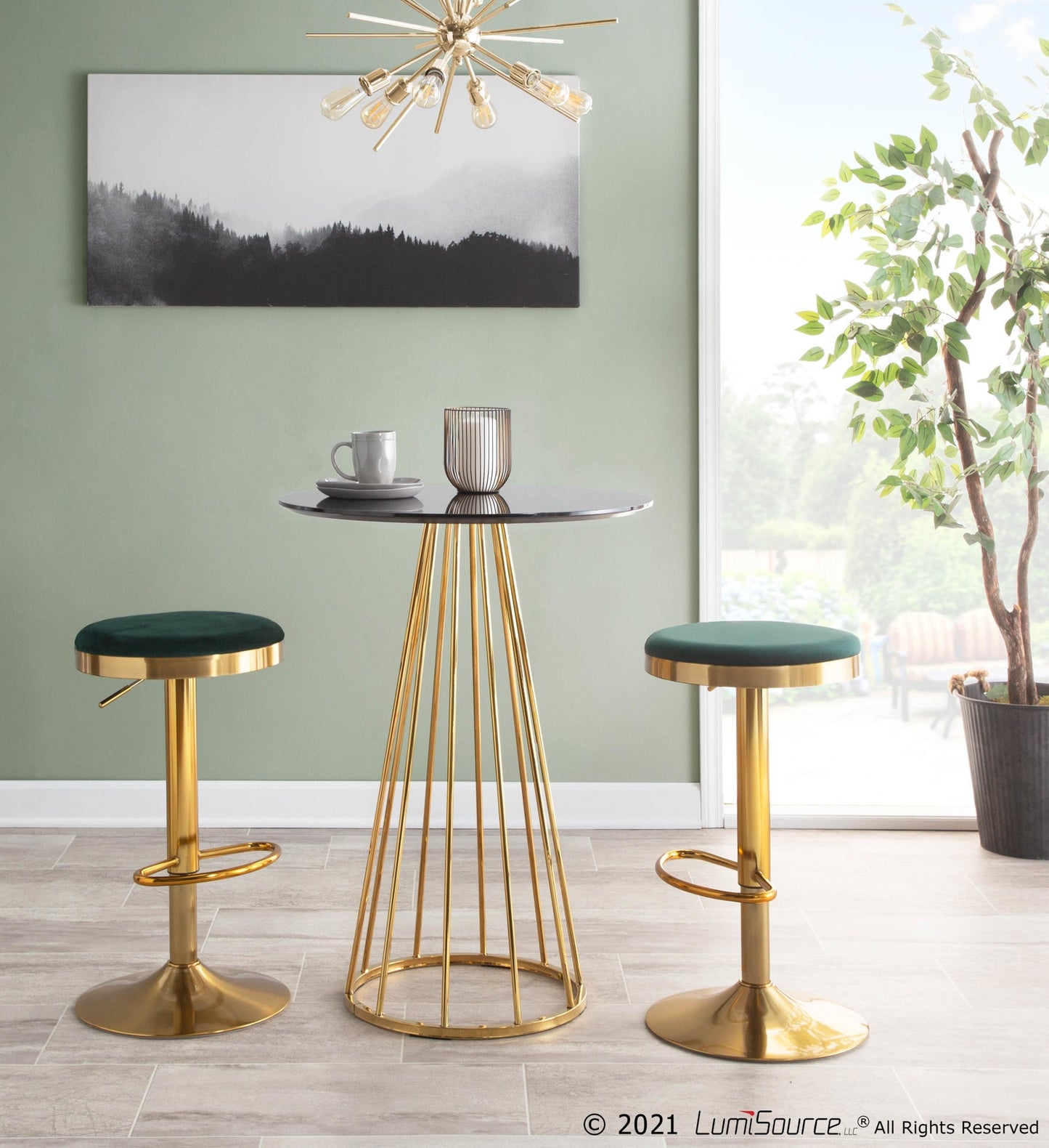 Dakota Contemporary Upholstered Adjustable Barstool in Gold Steel and Black Velvet By LumiSource - Set of 2 | Bar Stools | Modishstore - 29