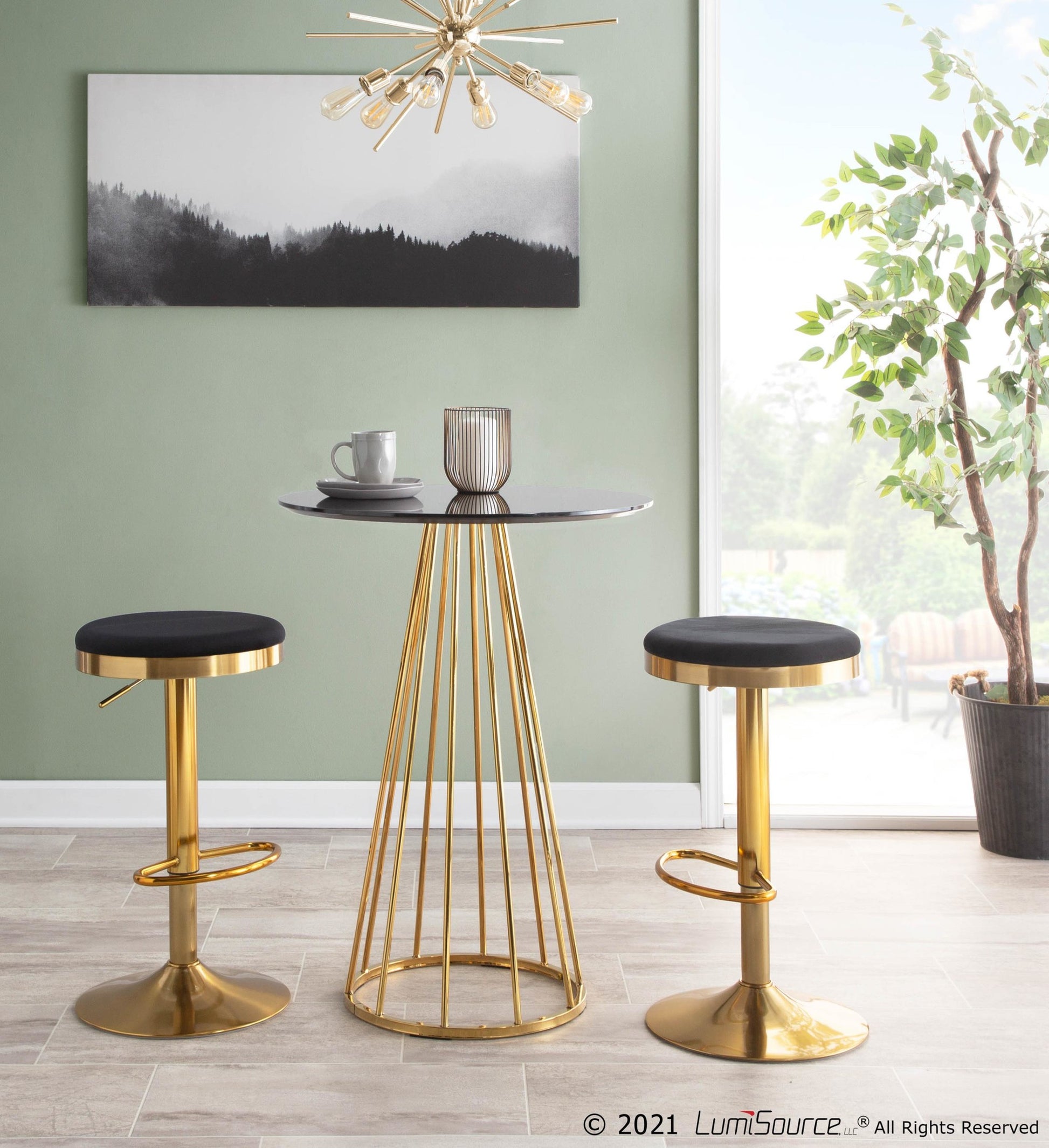 Dakota Contemporary Upholstered Adjustable Barstool in Gold Steel and Black Velvet By LumiSource - Set of 2 | Bar Stools | Modishstore - 7