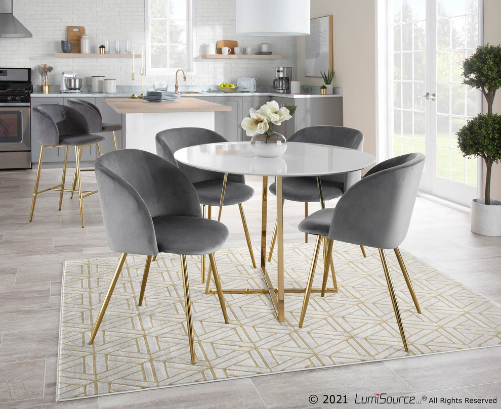 Fran Contemporary Chair in Gold Metal and Silver Velvet By LumiSource - Set of 2 | Dining Chairs | Modishstore
