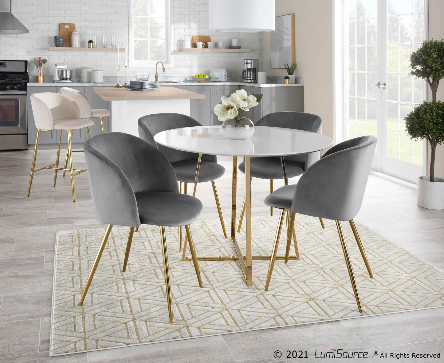 Fran Contemporary Chair in Gold Metal and Silver Velvet By LumiSource - Set of 2 | Dining Chairs | Modishstore - 6