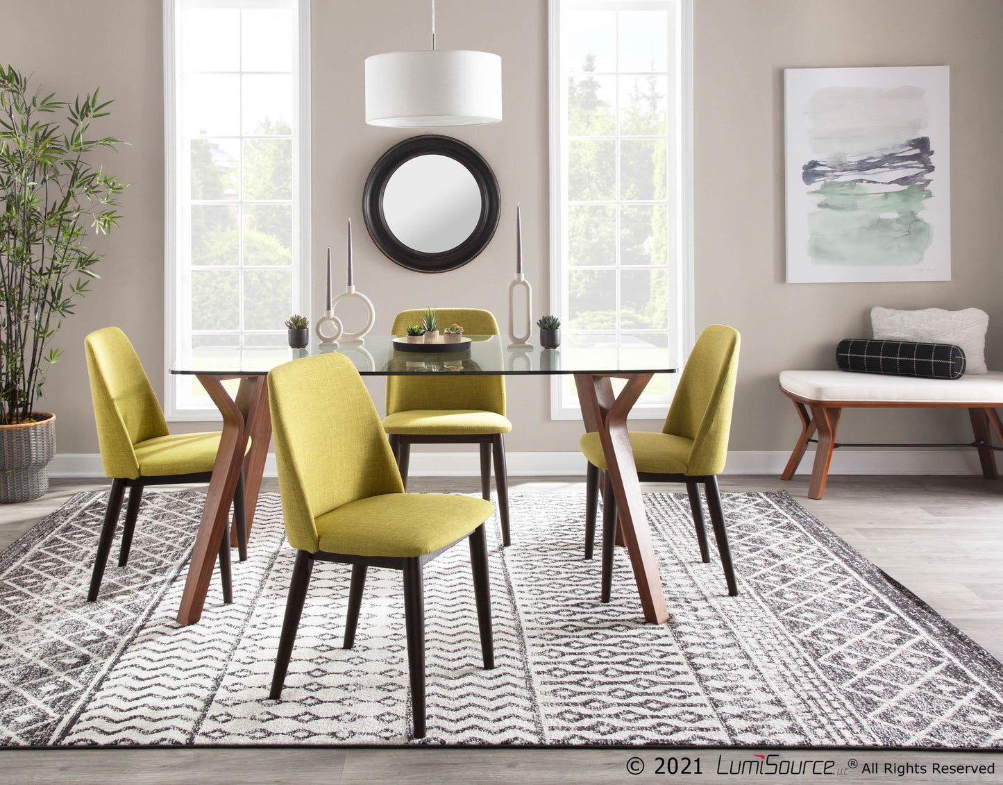 Folia Mid-Century Modern Bench in Walnut Wood and Charcoal Fabric By LumiSource | Benches | Modishstore - 11