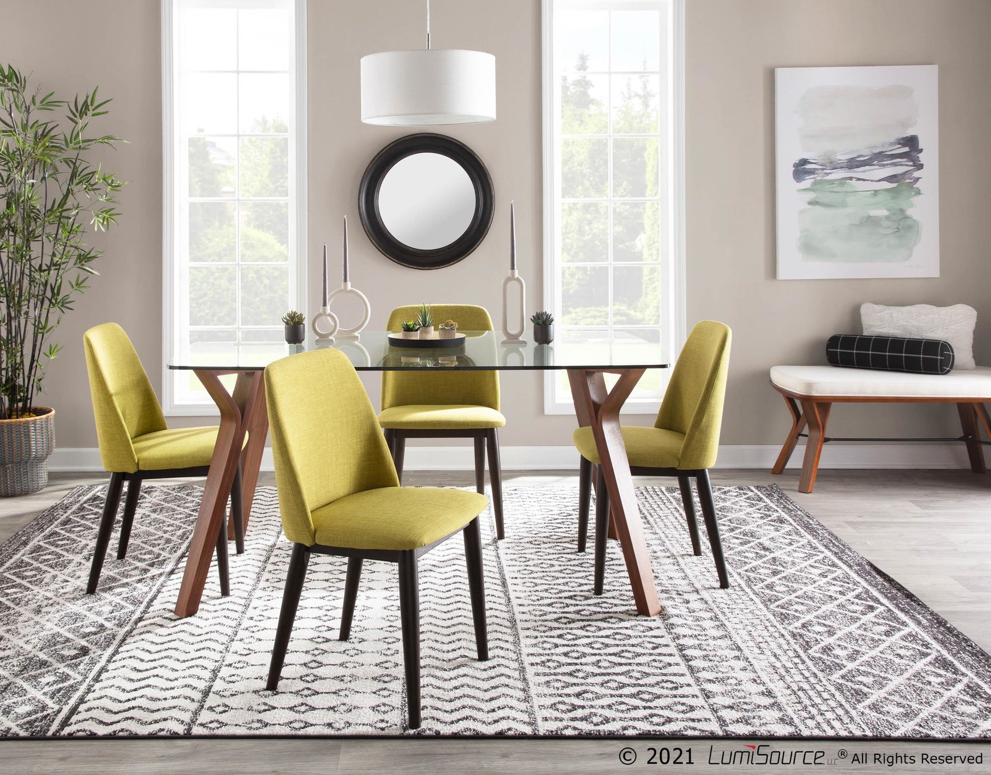 Folia Mid-Century Modern Bench in Walnut Wood and Charcoal Fabric By LumiSource | Benches | Modishstore - 11