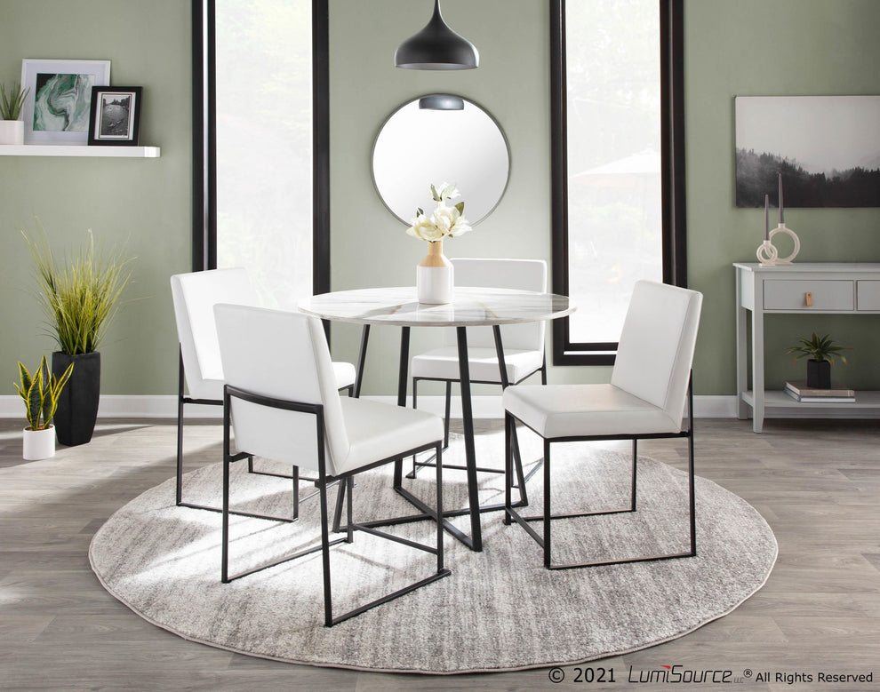 High Back Fuji Contemporary Dining Chair in Black Steel and White Faux Leather By LumiSource - Set of 2 | Dining Chairs | Modishstore - 6