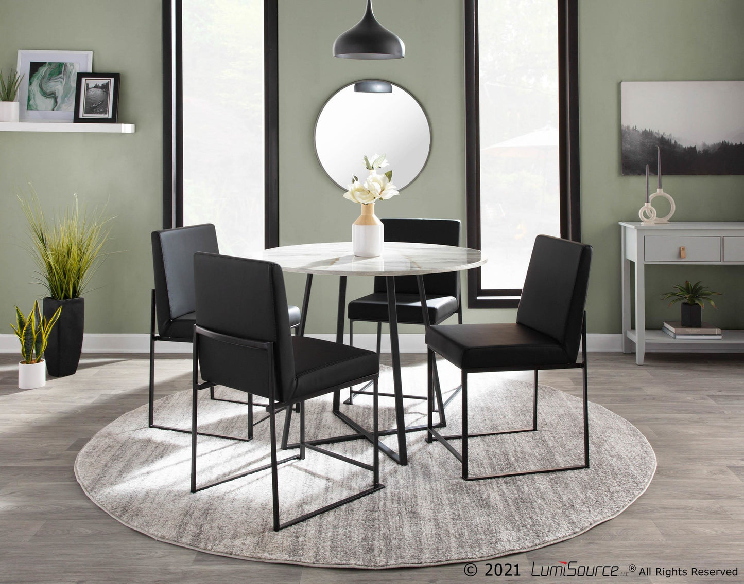 High Back Fuji Contemporary Dining Chair in Black Steel and Black Faux Leather By LumiSource - Set of 2 | Dining Chairs | Modishstore - 6